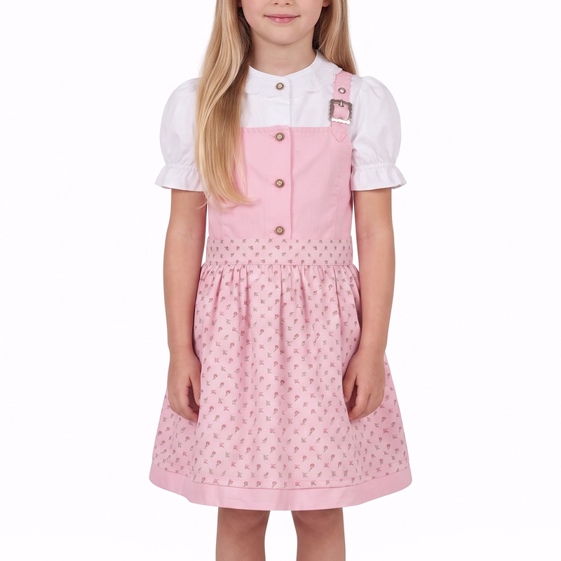Three Pieces Girl Dirndl Trachten Dress Girly,Color:Pink/White