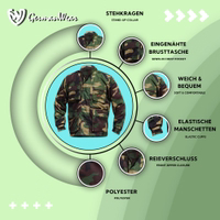 Herren-Hunting-Jacke aus Polyester Vielseitige Herren-Hunting-Jacke mit Stehkragen und praktischer eingenähter Brusttasche. Aus 100% Polyester gefertigt, ist die Jacke weich und komfortabel. Mit elastischen Bündchen für festen Sitz und Reißverschluss vorne für einfaches An- und Ausziehen.