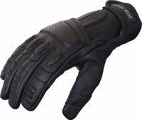 Seitenansicht der schwarzen Motorradhandschuhe aus feinstem Rindsleder. Gepolsterte Knöchel bieten Schutz, Lederhandfläche besseren Grip. Komfortabel und funktional für moderne Biker. Kostenloser Versand am nächsten Tag!