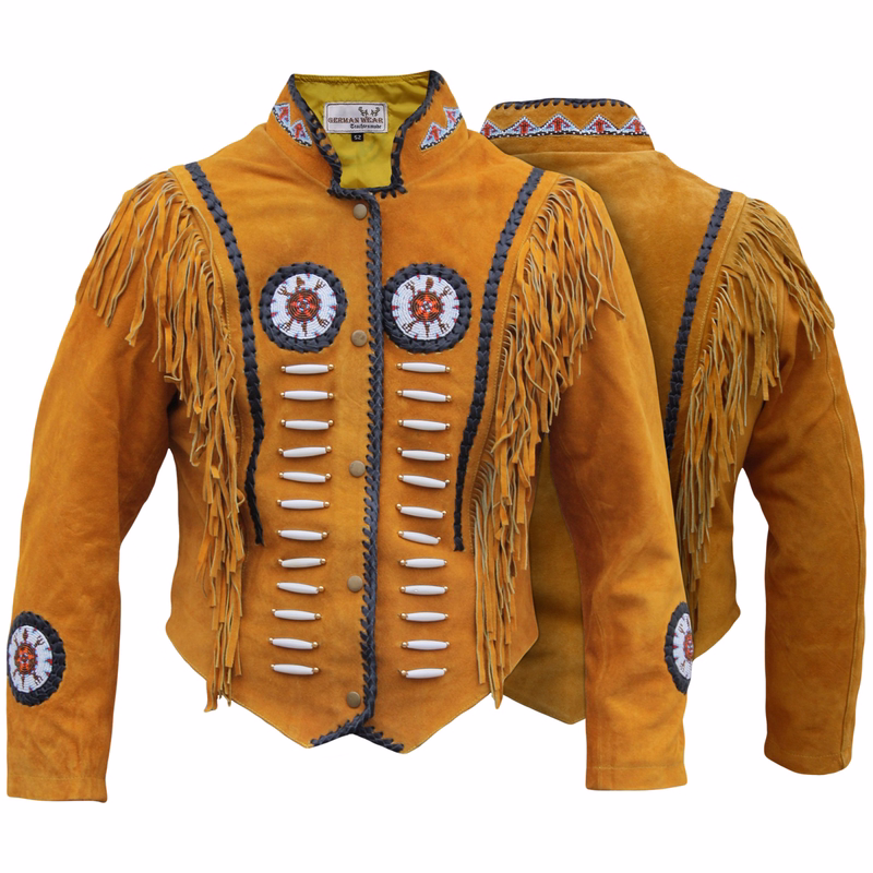 Western-Lederjacke Tracht Westernjacke Reiter Jacke Ocker