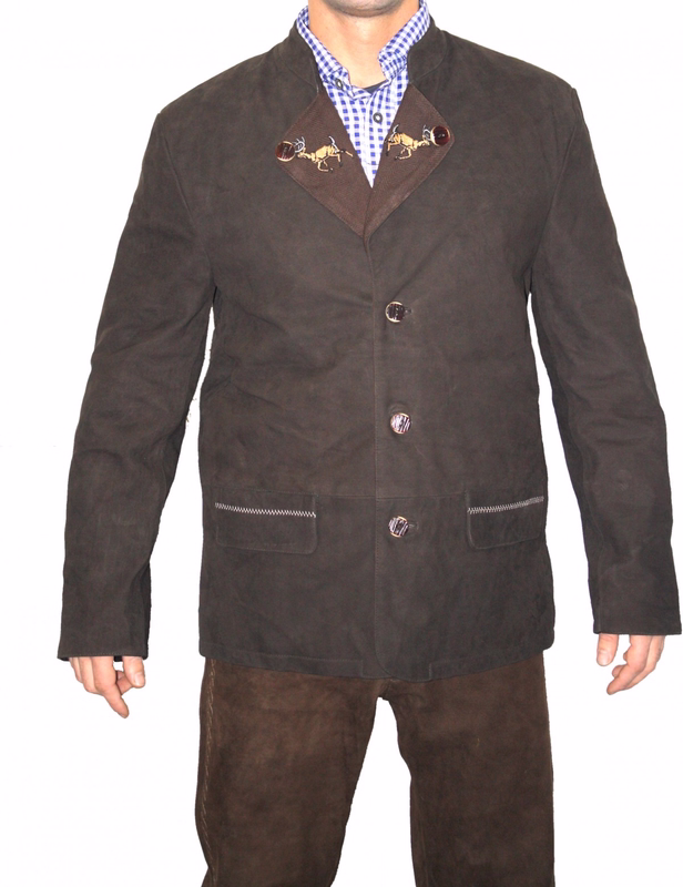 Trachten Bavarian jacket Goat suede leather,Colour: dark Brown