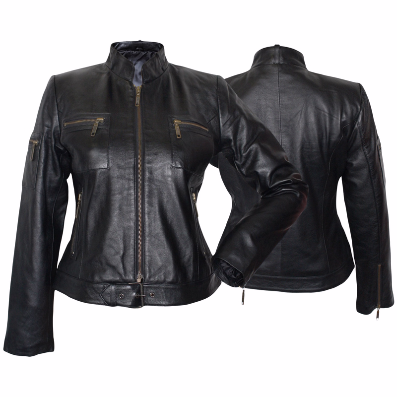 German Wear, Damen Lederjacke Trend Fashion echtleder Jacke aus Lamm Nappa Leder Schwarz