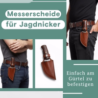 Brown knife sheath genuine leather Brown leather knife sheath with belt loop on back, side view showing attachment detail