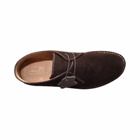 Cowhide leather Shoes Dark Brown Interior view of dark brown moccasin lace-up ankle boots, featuring genuine leather construction, a comfortable fit, and a laced design. The rubber sole provides durability, with inner markings indicating German craftsmanship.