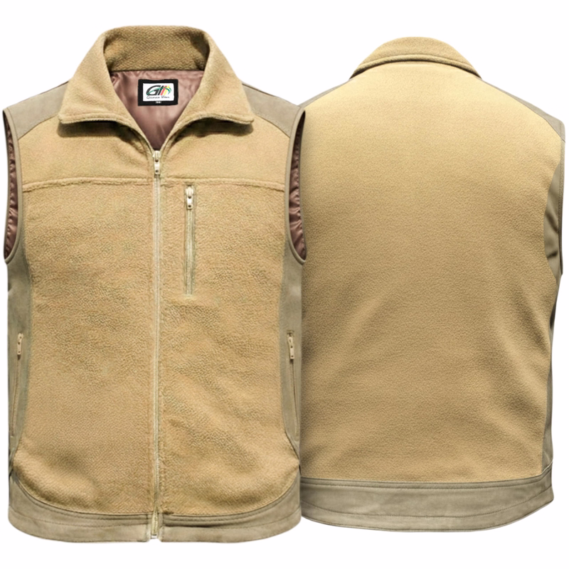 Hunting vest Fleece And Leather Trachten Vest,Color: Brown