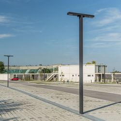 Bergmeister Planea Maxi² LS – Luminaire sur crosse avec crosse double et 2 têtes lumineuses, Montage en tête de mât sur pièce d'ancrage séparée avec boîte de raccordement, Extérieur