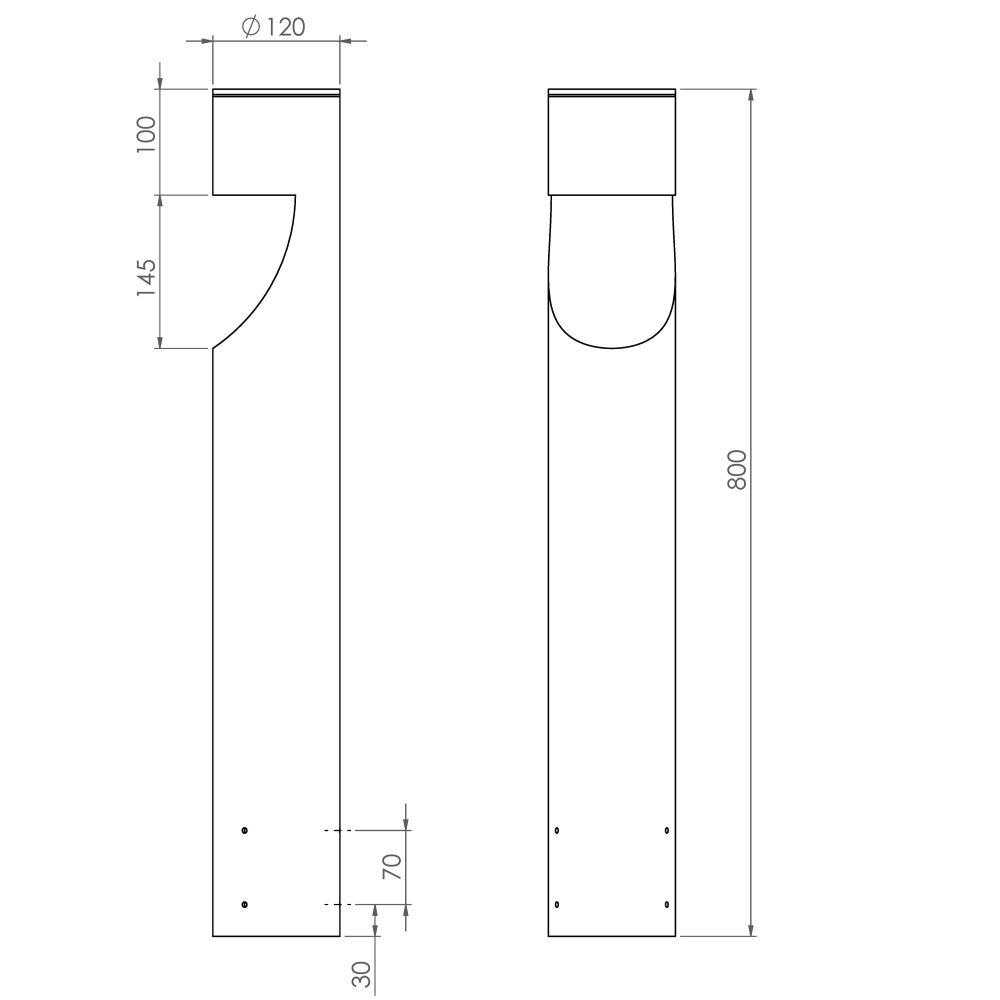 Bergmeister Nava 120 PL – Light bollard, mounting shoe with ground section or flange plate, outdoor use
