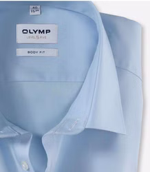 OLYMP Level Five Comfort Stretch Body fit Langarm hellblau OLYMP Level Five Langarmhemd Body Fit in Hellblau – einfarbiges Herrenhemd mit perfektem Sitz und feiner Struktur