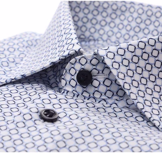 Marvelis Herrenhemd Modern Fit – Langarm, Weiß mit grafischem Muster in Blau