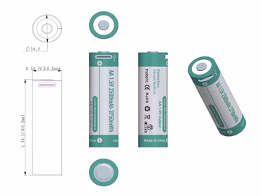 AA 1,5V 2500mAh (3750mWh) Lithium-Ionen-Akku (Wiederaufladbar über USB-C)