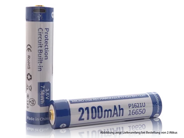 RESTPOSTEN Keeppower 16650 - 2100mAh, Li-Ion 3,7V - 3,6V - PCB geschützt mit USB Lademöglichkeit P1621U