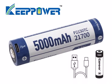 Keeppower 21700 - 5000mAh. Li-Ionen 3.7V - 3.6V - PCB geschützt mit USB-C Lademöglichkeit P2150TC Keeppower 21700 - 5000mAh. Li-Ionen 3.7V - 3.6V - PCB geschützt mit USB-C Lademöglichkeit P2150TC