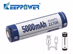Keeppower 21700 - 5000mAh. Li-Ionen 3.7V - 3.6V - PCB geschützt mit USB-C Lademöglichkeit P2150TC