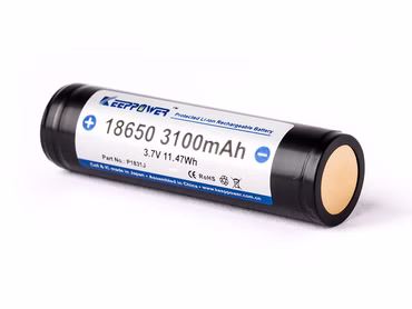 Keeppower 18650 - 3100mAh. 3.7V Li-Ionen-Akku geschützt - erhöhter Pluspol Keeppower 18650 - 3100mAh. 3.7V Li-Ionen-Akku geschützt - erhöhter Pluspol