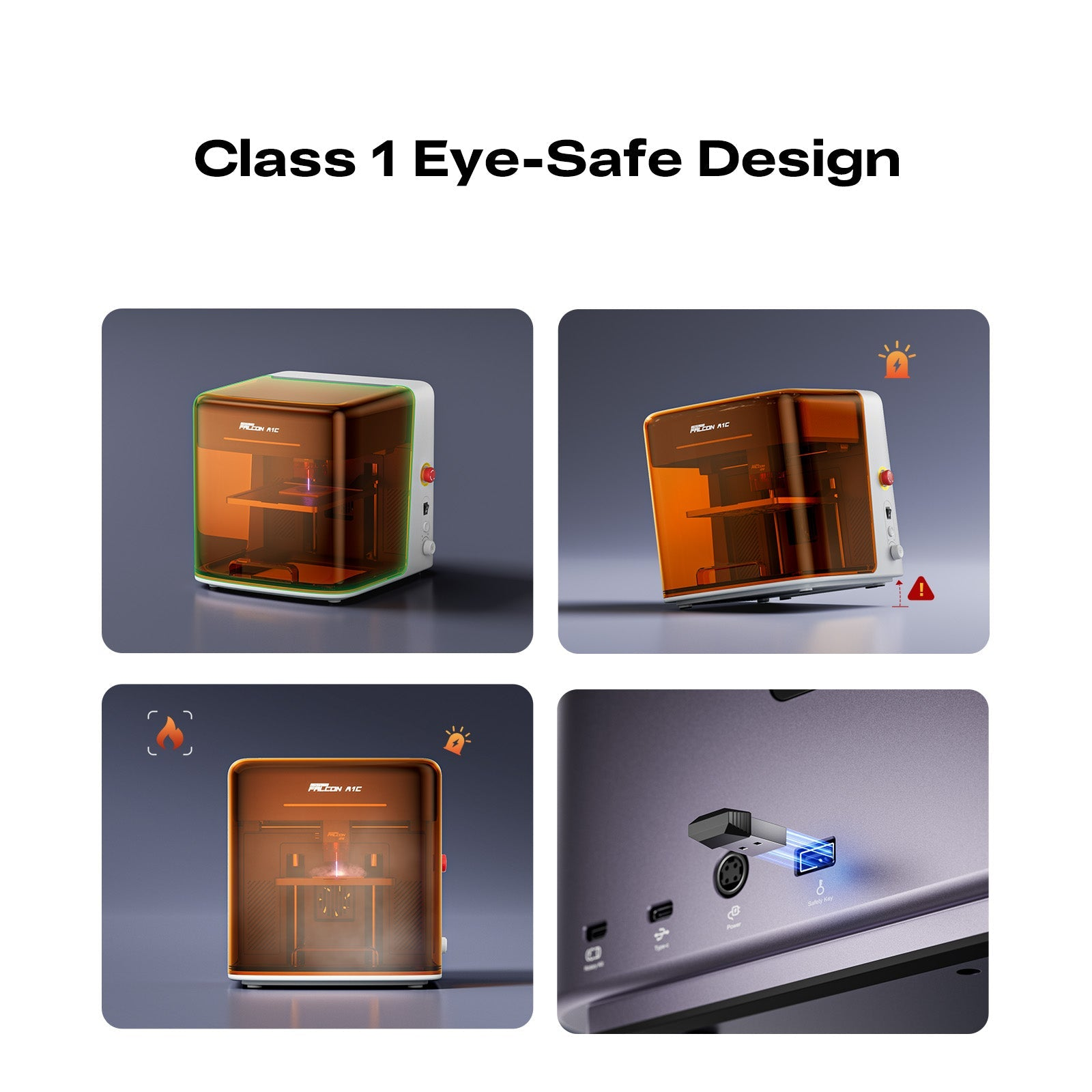 Creality Falcon A1C Bianco, design di sicurezza di base di Classe 1
