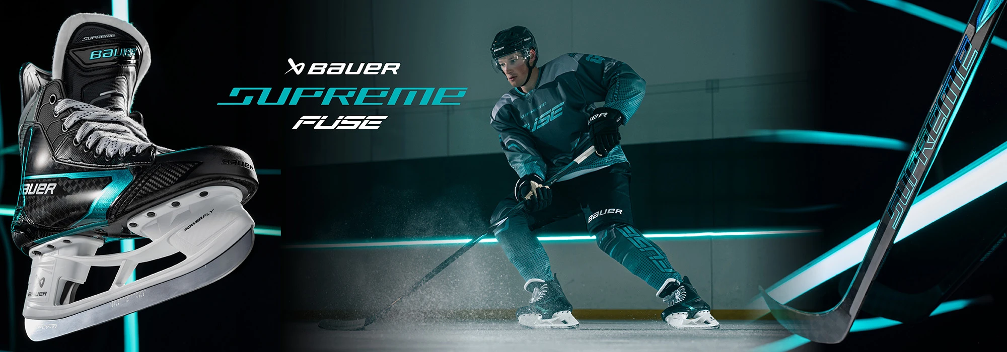 Bauer Supreme FUSE: Hockey-Schlittschuh und Schläger auf dem Eis
