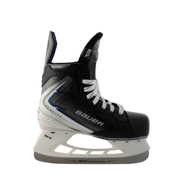 BAUER Vapor FLYLITE Youth Schlittschuh – Seitenansicht BAUER Vapor FLYLITE Youth Eishockey-Schlittschuh Schwarz Weiß Blau Seitenansicht