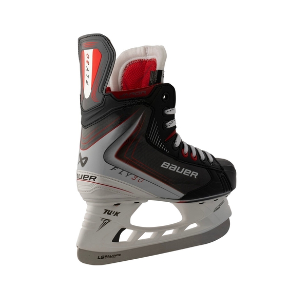 BAUER Vapor FLY30 Junior Schlittschuh – Rück-Dreiviertelansicht BAUER Vapor FLY30 Junior Eishockey-Schlittschuh Schwarz Weiß Rot Rück-Dreiviertelansicht