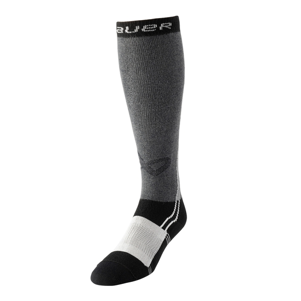 BAUER S25 Cut Resistant Schlittschuhsocke Vorderansicht Lange BAUER S25 Cut Resistant Senior Schlittschuhsocke in Grau Schwarz Weiß – Vorderansicht