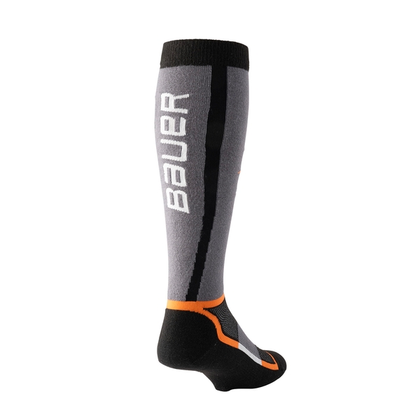 Lange BAUER S25 Warmth Senior Schlittschuhsocke in Grau Schwarz Orange – Rückansicht