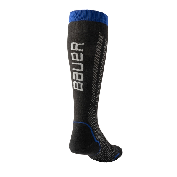 BAUER S25 Performance Schlittschuhsocken Senior lang Schwarz Blau Rückansicht BAUER S25 Performance Schlittschuhsocke Schwarz Blau von hinten