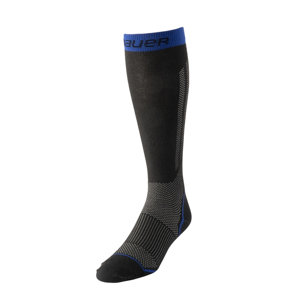 BAUER S25 Performance Schlittschuhsocken Senior lang Schwarz Blau Vorderansicht BAUER S25 Performance Schlittschuhsocke Schwarz Blau von vorne