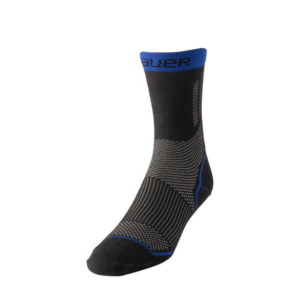 BAUER S25 Performance Schlittschuhsocken Senior kurz Schwarz Blau Vorderansicht BAUER S25 Performance Low Schlittschuhsocke Schwarz Blau von vorne