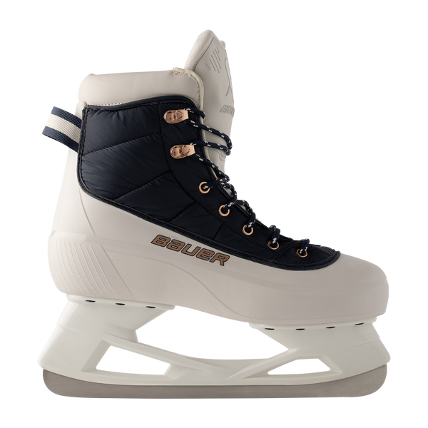 BAUER Radiant beheizbarer Freizeitschlittschuh Senior in Creme Navy von der Seite