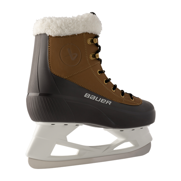 BAUER Whistler 2.0 Senior Braun/Schwarz – Rückansicht BAUER Whistler 2.0 Senior Freizeitschlittschuh in Braun und Schwarz, hintere Dreiviertelansicht