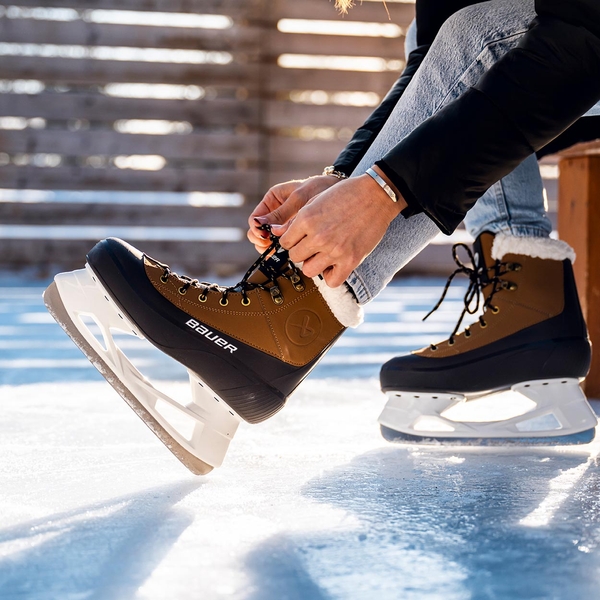 BAUER Whistler 2.0 Junior recreational ice skate, lifestyle view showing the lacing