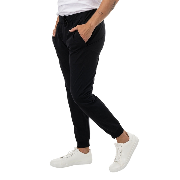 BAUER FLC Core Woven Jogger Senior Black – Side View Black BAUER FLC Core Home Ice Woven Jogger Senior worn by model, side view