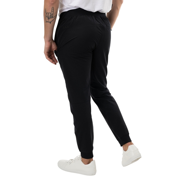 BAUER FLC Core Woven Jogger Senior Black – Rear View Black BAUER FLC Core Home Ice Woven Jogger Senior worn by model, rear view