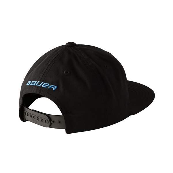 BAUER S26 Flat Brim Snapback Cap Senior Schwarz mit Snapback-Verschluss und BAUER-Stickerei hinten
