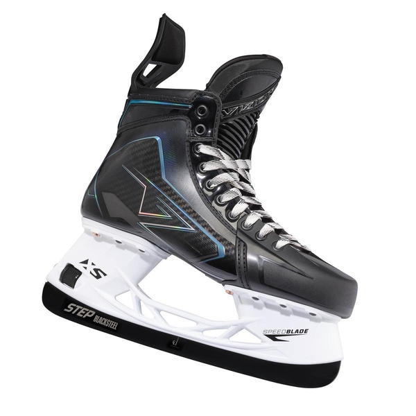 CCM VIZION Senior – Side View CCM VIZION Senior ice hockey skate with CORE Boot and white holder – side view