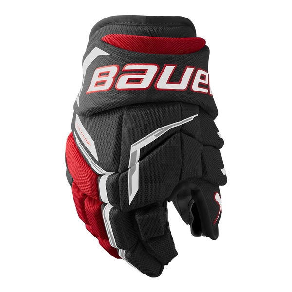 BAUER Supreme FUSE Junior Schwarz Rot Vorderansicht BAUER Supreme FUSE Junior Eishockeyhandschuh Schwarz Rot in Vorderansicht