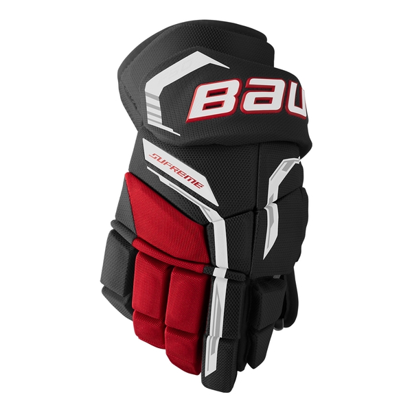 BAUER Supreme F50 Pro Senior Eishockeyhandschuhe in Schwarz Rot, Vorderansicht