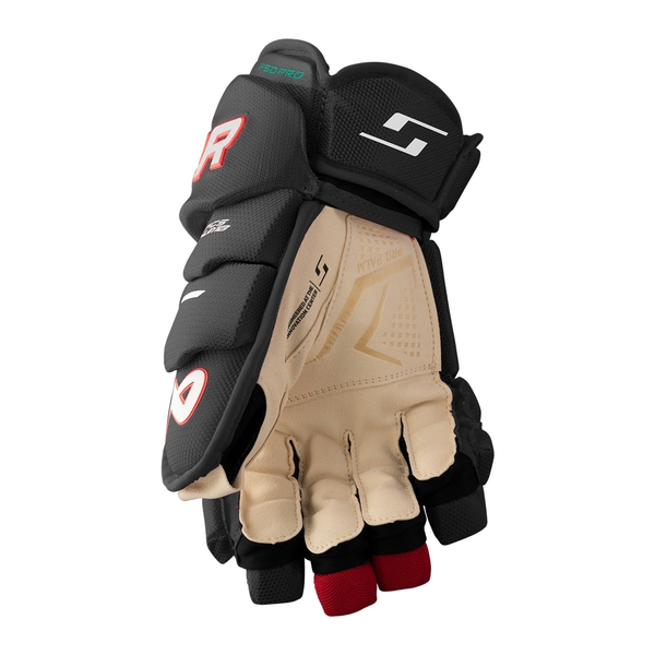 BAUER Supreme F50 Pro Eishockeyhandschuhe Intermediate Schwarz Rot – Innenhandansicht BAUER Supreme F50 Pro Intermediate Eishockeyhandschuhe in Schwarz Rot, Innenhandansicht