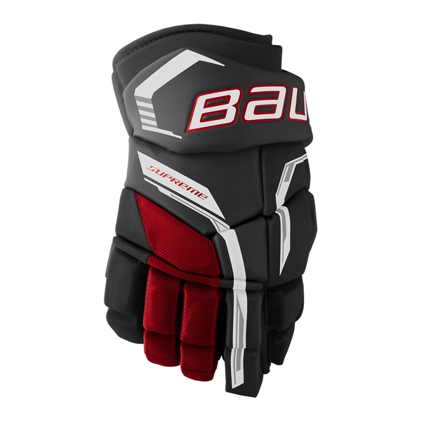 BAUER Supreme F40 Senior Eishockeyhandschuhe in Schwarz Rot, Vorderansicht