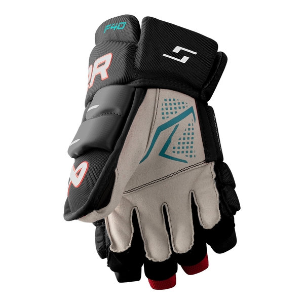 BAUER Supreme F40 Eishockeyhandschuhe Junior Schwarz Rot – Innenhandansicht BAUER Supreme F40 Junior Eishockeyhandschuhe in Schwarz Rot, Innenhandansicht