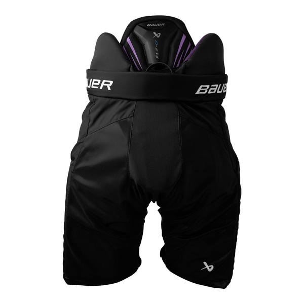 Black BAUER Vapor FLY-G girls' hockey pants shown from the rear