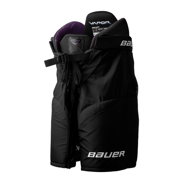 Black BAUER Vapor FLY-G girls' hockey pants shown from the front
