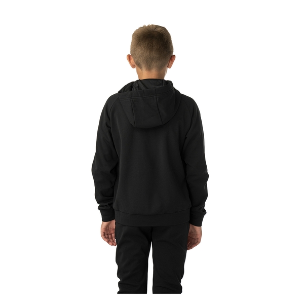 BAUER Team Fleece Zip Hoodie Youth Schwarz am Model mit Kapuze – vollständige Rückansicht