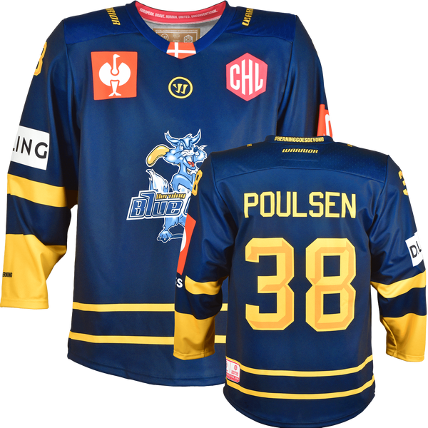 Herning Blue Fox CHL home fan jersey front and back view