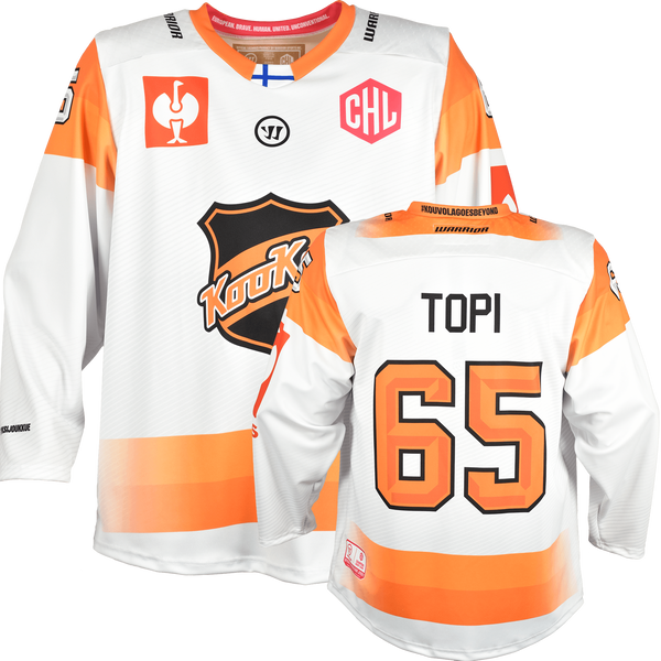 KooKoo Kouvola CHL away fan jersey front and back view