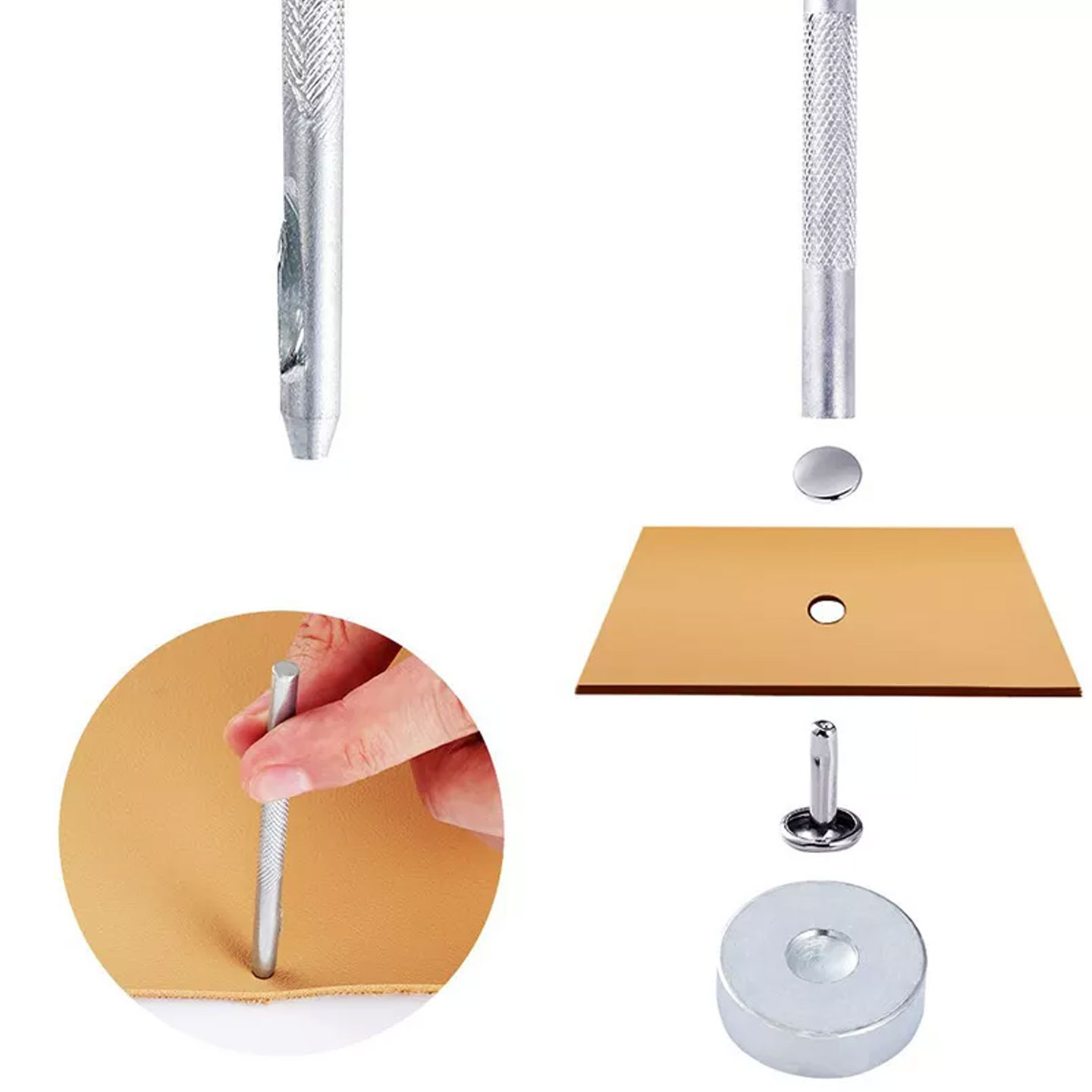Leathercraft 120pcs Grey Gold Color Leather Rivet Fastener Installation Tool Kit, with Setter and Hole Punch, for Leatherworking | Goods Japan Leathercraft 120pcs Grey Gold Color Leather Rivet Fastener Installation Tool Kit, with Setter and Hole Punch, for Leatherworking | Goods Japan