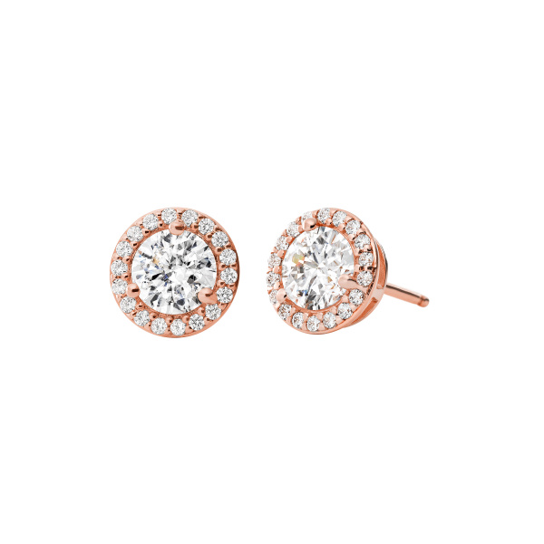 Michael Kors Custom Kors Rose Gold Plated Clear Cubic Zirconia Halo Stud Earrings MKC1035AN791