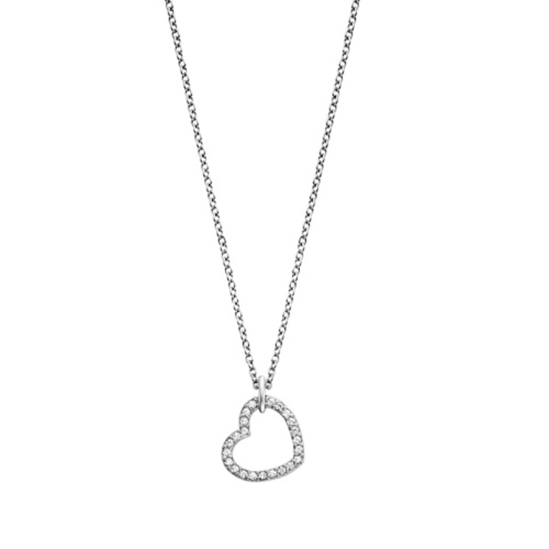 Angel Whisperer Silver Cubic Zirconia Open Heart Necklace ERN-HEARTSHINY-S-ZI