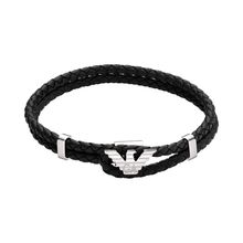 Emporio Armani Men's Bracelet EGS3237040 – Black Leather Bracelet with Stainless Steel Logo