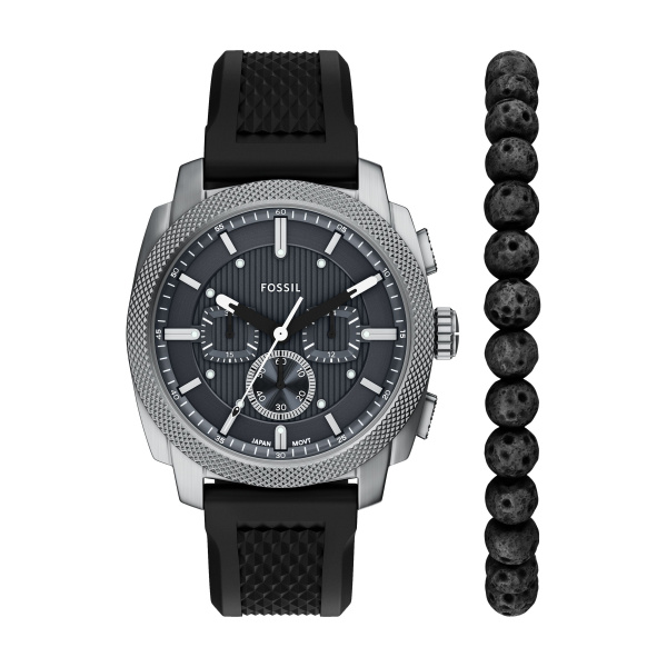 Fossil Herren Uhr FS6145SET – Stilvolles Chronographen-Set mit sportlichem Silikonarmband und passendem Armband