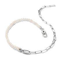 Thomas Sabo C1211 Paperclip and Pearl Charm Necklace with Connect Link Silver